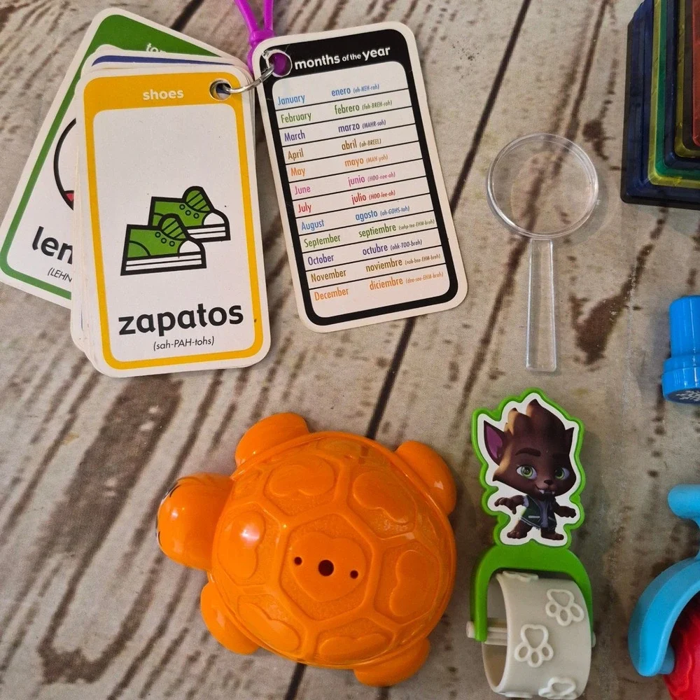 Educational Toy Lot Magnetic Tiles Logic Puzzle Spanish Flashcards Sensory Tools